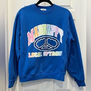 Madhappy Local Optimist Sweatshirt Blue Crew Pullover Cotton Peace Sign Large